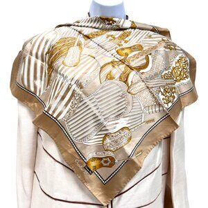 New Tag On Christian Dior Cotton/Silk Scarf  20"  Brown beige Guitar  Print (31